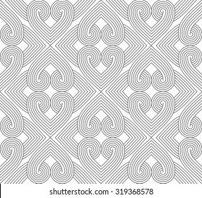 Slim gray hatched hearts forming rectangles.Seamless stylish geometric background. Modern abstract pattern. Flat monochrome design.