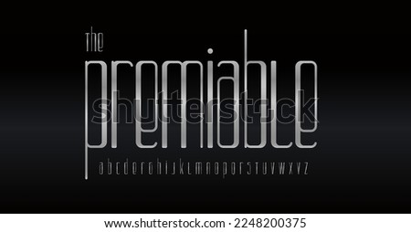 Slim grey font aluminum letters with rounded corners for fashion, ultra slim logo lettering and headline, premium luxury style typographic design. Vector typography.