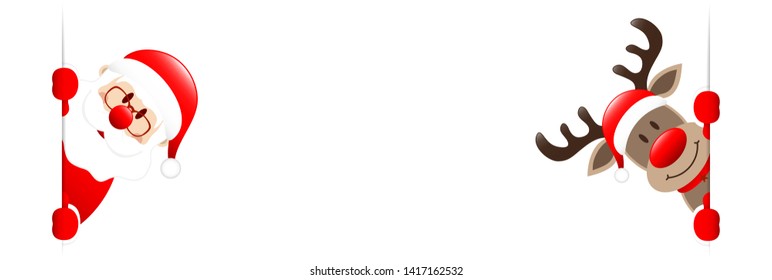 Slim Horizontal Banner Santa And Reindeer Inside
