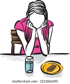 slim lady food diet issues nutrition problems vector illustration