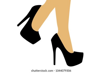 Slim legs of women wearing black high heels on white background. vector, illustration
