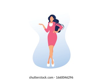 Slim Long Haired Girl Posing in Red Tight Dress and Heels Isolated on White Background, Woman Model in Trendy Clothing Stand with Crossed Legs Gesturing with Hand, Cartoon Flat Vector Illustration
