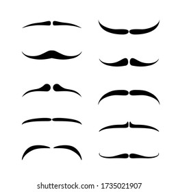 Slim Mustaches set. Black silhouette of adult man moustaches. Vector illustration isolated on white