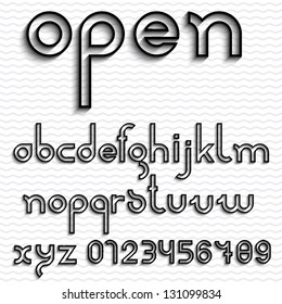 Slim outline font and numbers. Vector set