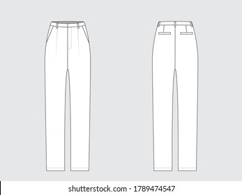 slim pants, flat sketch, vector