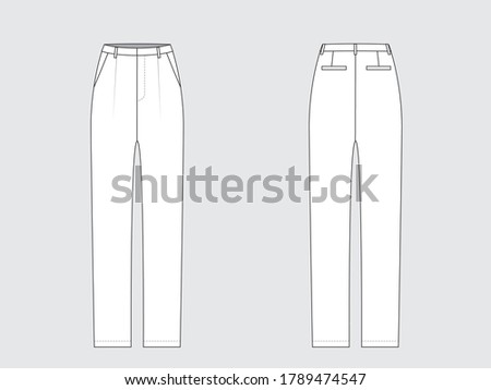 slim pants, flat sketch, vector