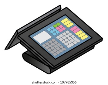 A slim profile touchscreen point of sale terminal with two screens.