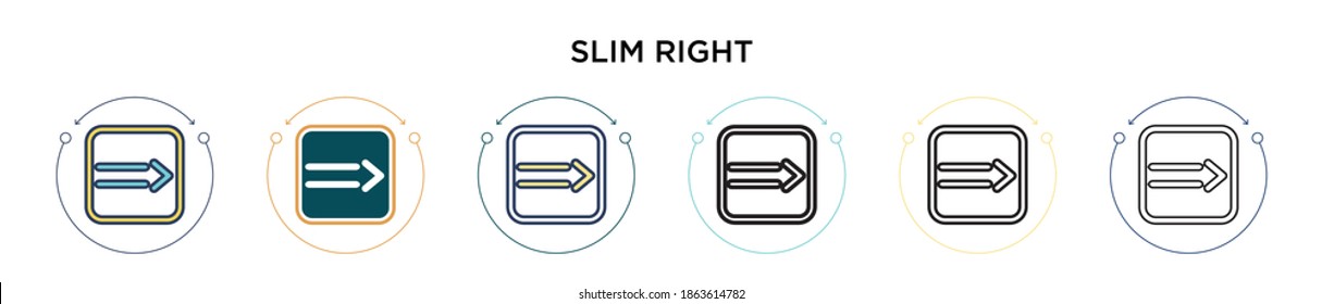 Slim right icon in filled, thin line, outline and stroke style. Vector illustration of two colored and black slim right vector icons designs can be used for mobile, ui, web