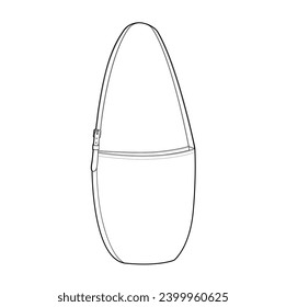 Slim Saddle Bag with curved lines hobo silhouette bag. Fashion accessory technical illustration. Vector satchel front 3-4 view for Men, women, unisex style, flat handbag CAD mockup sketch outline