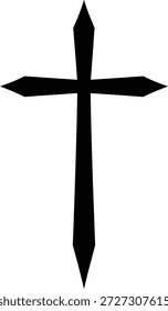 Símbolo religioso mínimo de la cruz cristiana de la punta afilada delgada aislado en el fondo blanco