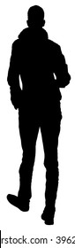 Slim Or Skinny Young Man Vector Illustration Isolated On White Background. Very Tall Man Silhouette. 