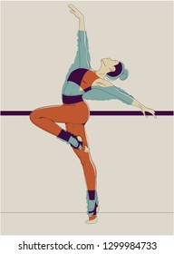 Slim sportive young woman doing fitness and yoga exercises. Interest sportswear. Vector glitch overlay illustration design for t-shirt graphics, icons, posters, print and and other uses