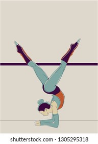 Slim sportive young woman doing fitness and yoga exercises. Interest sportswear. Vector glitch overlay illustration design for t-shirt graphics, icons, posters, print and and other uses