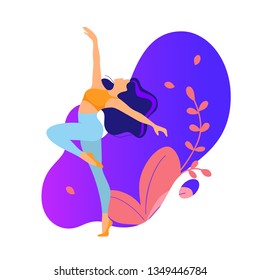 Slim sportive young woman doing sports, fitness and yoga exercises. sport illustration modern flat design isolated on white background. - Vector