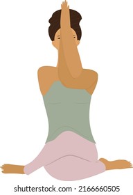 Slim sportive young woman doing yoga and fitness exercises.