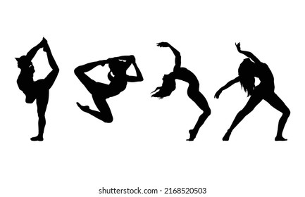 Slim sportive young woman doing yoga  fitness exercises. Healthy lifestyle. Set of vector silhouette illustrations design isolated on white background for t-shirt graphics, icons, web, posters, print