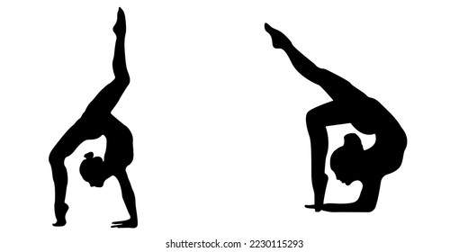 Slim sportive young woman doing yoga exercises. Interest sportswear. Vector silhouette illustration design isolated on white background for t-shirt graphics, icons, posters, print