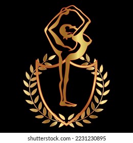 Slim sportive young woman doing yoga and fitness exercises. Healthy lifestyle. with shield 