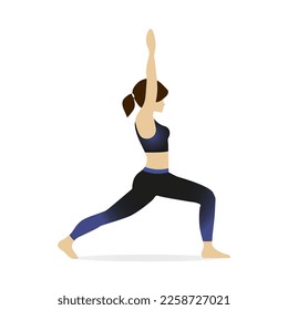Slim sportive young woman doing yoga and fitness exercises. Healthy lifestyle. Collection of female cartoon characters demonstrating various yoga positions isolated on white background. Vector