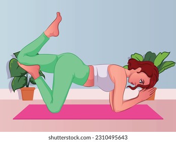  Slim sportive young woman doing yoga  fitness exercises. Healthy lifestyle. Collection of female cartoon characters demonstrating various yoga positions isolated with background - Vector.