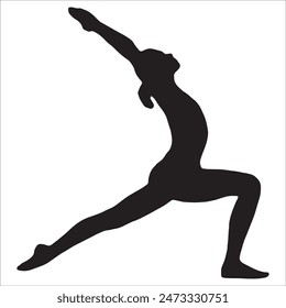 Mujer joven deportiva delgada que hace ejercicios de la aptitud del yoga, estilo de vida sano. para los gráficos de la camiseta, iconos, logotipo, Web, carteles, impresión, aislado en fondo blanco, silueta de una mujer