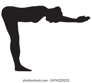 Mujer joven deportiva delgada que hace yoga y ejercicios de la aptitud, estilo de vida sano. para los gráficos de la camiseta, iconos, logotipo, Web, carteles, impresión, aislado en fondo blanco, silueta de una mujer