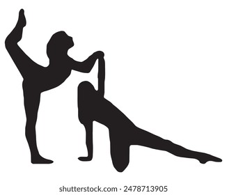 Slim sportive young woman doing yoga and fitness exercises, Healthy lifestyle. for t-shirt graphics, icons, logo, web, posters, print, isolated on white background, silhouette of a women
