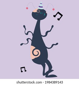 slim and tall monster is dancing