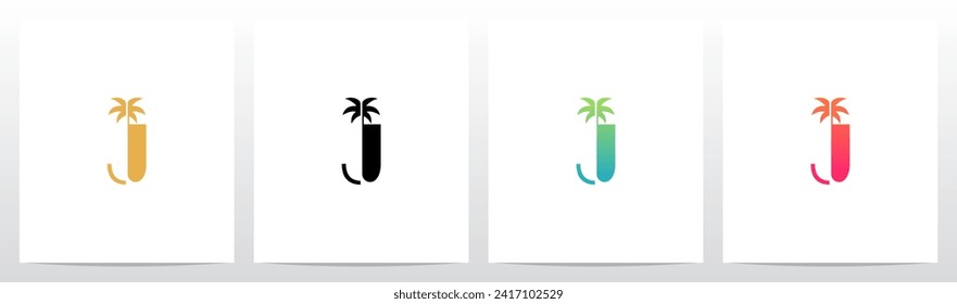 Slim Tall Palm Tree On Letter Logo Design J