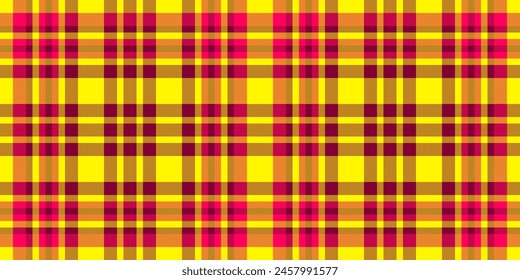 Slim textile tartan background, machinery fabric plaid check. Indian texture vector seamless pattern in bright and pink colors.