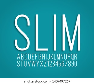 Slim thin font alphabet and numbers in vector format