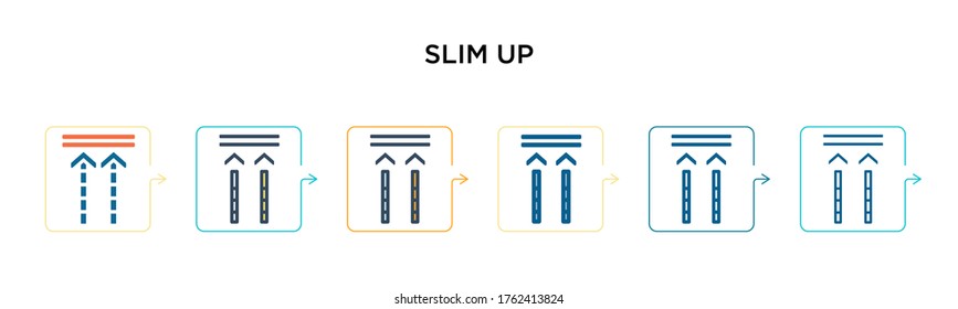 Slim up vector icon in 6 different modern styles. Black, two colored slim up icons designed in filled, outline, line and stroke style. Vector illustration can be used for web, mobile, ui