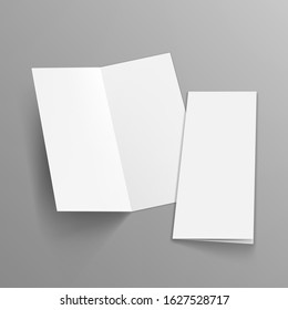 Slim Vertical Half Folded Brochure On Gray Background. EPS10 Vector