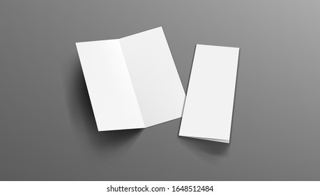 Slim Vertical Half Folded Brochure On Gray Background. EPS10 Vector