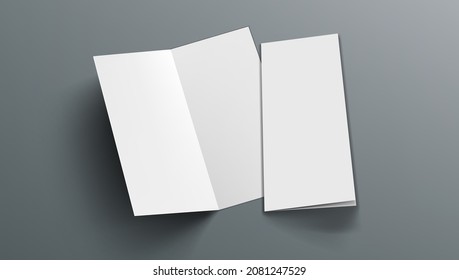 Slim Vertical Half Folded Brochure On Gray Background. EPS10 Vector