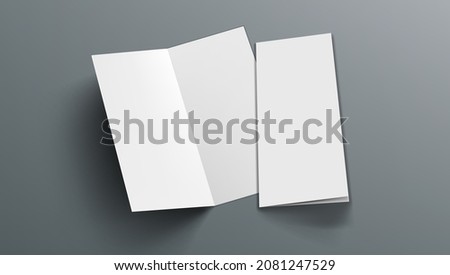 Slim Vertical Half Folded Brochure On Gray Background. EPS10 Vector