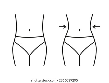 Slim waist body, line icon. Loss weight, control losing fat. Measure waistline sign. Vector outline Illustration