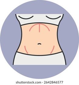 Slim waist icon with female abdominal highlight on white outfit