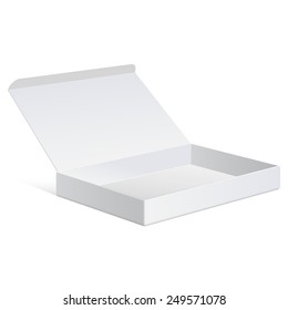 Slim White Package Cardboard Box Opened. For any product. Vector illustration