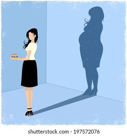 Slim woman casting fat woman shadow in vector