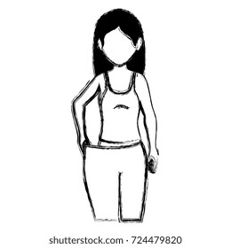 slim woman in sports suit with big pants