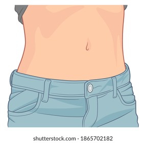 Slim young woman belly vector illustration. 