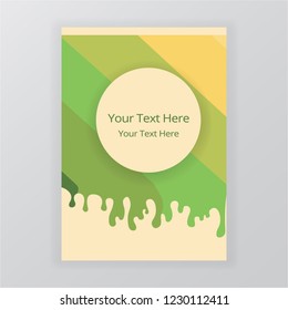 Slime abstract green liquid background, with falling drops  with round label , for web and print 