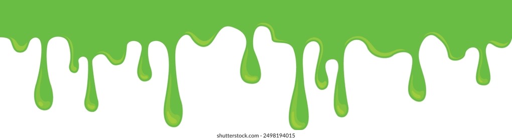 Slime border. Green liquid paint artistic drops