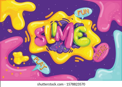 Slime Cartoon Inscription. Kids Color Illustration 