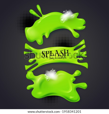 Slime and color splash 3D element set. Funny grunge design.