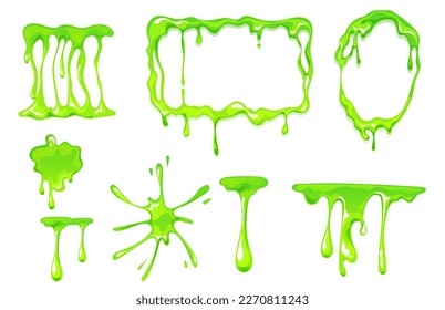 Slime drip frame green mucus jelly spooky splash concept set. Vector graphic design element illustration