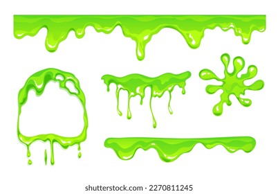 Slime drip frame green mucus jelly spooky splash concept set. Vector graphic design element illustration