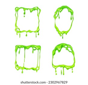 Slime drip green frame jelly spooky frame isolated set. Vector graphic design illustration