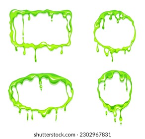 Slime drip green frame jelly spooky frame isolated set. Vector graphic design illustration